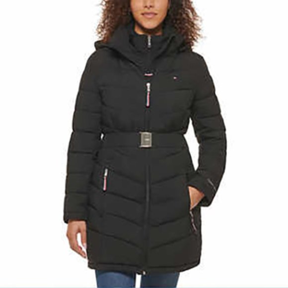 BLACK NWT Ladies' Belted Puffer Jacket Tommy Hilfiger - Picture 3 of 16